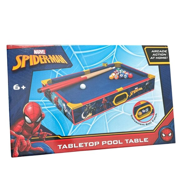 Marvel Spider-Man Tabletop Pool Table Kids 6+ Blue/Red Arcade Game Compact Desig - Picture 2 of 4
